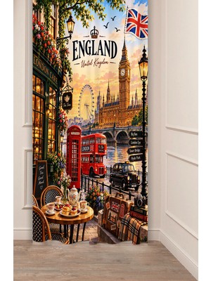 Greendecor England Londondesenli Dijital Baskılı Fon Perde