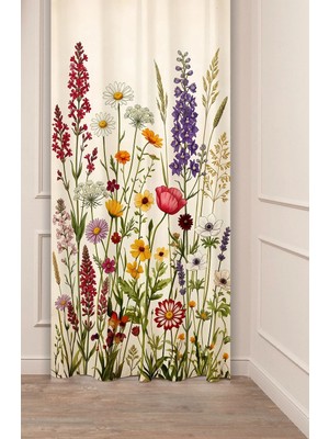 Greendecor Kır Çiçekleri Bahçesi Botanik Minimalist Konsept Yabani Çiçekler Desenli Dijital Baskılı Fon Perde