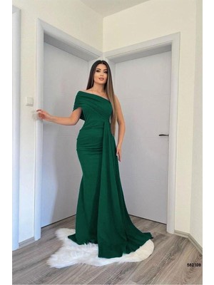 Defy Moda Kadın Şık Tasarım Tek Omuz Kuyruklu Balık Kesim Abiye Elbise