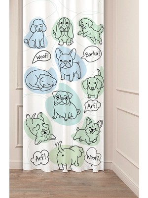 Greendecor Sevimli Köpekler ve Patiler Tasarımlı Kolajı Desenli Cute Dogs Collage Dijital Baskılı Fon Perde