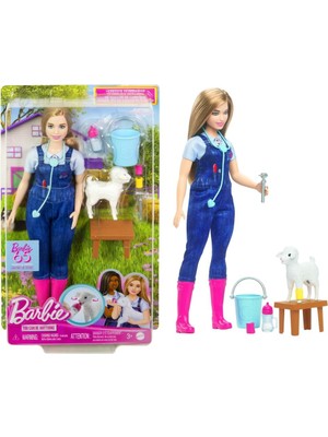 Gültekin Barbie Çiftlik Veterineri Barbie 65. Yıl Dönümü Kariyer Koleksiyonu Çiftlik Veterineri Bebek ve Kulakları Hareket Eden Kuzu Dahil 10 Aksesuar HRG42