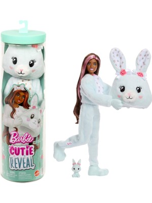 Gültekin Barbie Cutie Reveal Bebek ve Aksesuarları, Yumuşak Dostlar Serisi Tavşancık, Renk Değişimi ve Mini Evcil Hayvan Dahil 10 Sürpriz, JJP65
