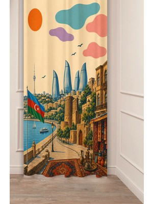 Greendecor Azerbaijan Baku Vintage Desenli Özel Tasarım Dijital Baskılı Fon Perde