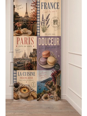 Greendecor La Belle / Le Cœur De Paris Tasarımlı Fransız Şıklığı / Vintage Temalıi - Collage Dijital Baskılı Fon Perde