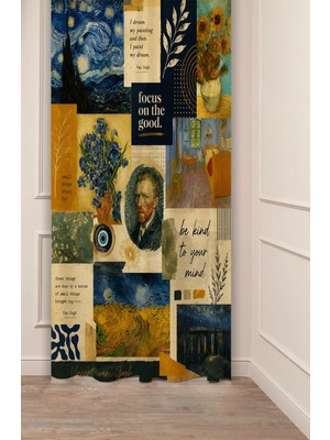 Greendecor Van Gogh "yıldızlı Gece" "ayçiçeği" Hokusa "büyük Dalga" Monet "nilüferler" Sanatsal Kolaj Art Collage Desenli Dijital Baskılı Fon Perde