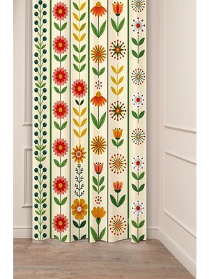 Greendecor Iskandinav ve Botanik Tarz Vintage Çiçek Sıralaması Estetik Desenli Dijital Baskılı Fon Perde