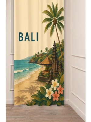 Greendecor Bali Deniz Tropikal Vintage Desenli Özel Tasarım Dijital Baskılı Fon Perde