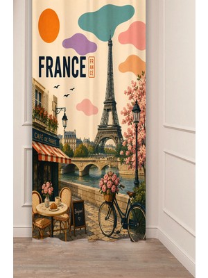 Greendecor France Paris Desenli Dijital Baskılı Fon Perde