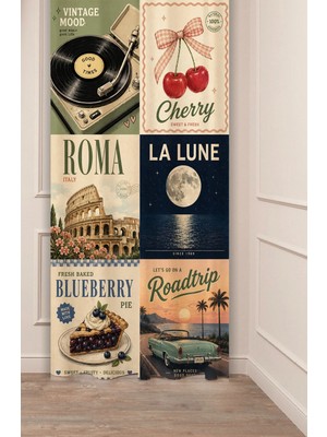 Greendecor Good Times & Roadtrip Retro & La Lune (Ay Işığı) & Roma Collagetemalı Dijital Baskılı Fon Perde