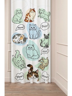 Greendecor Sevimli Kediler ve Patiler Tasarımlı Kolajı Desenli Cute Cats Collage Dijital Baskılı Fon Perde