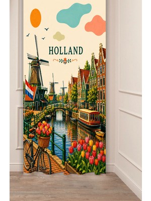 Greendecor Holland Amsterdam Desenli Renkli Dijital Baskılı Fon Perde
