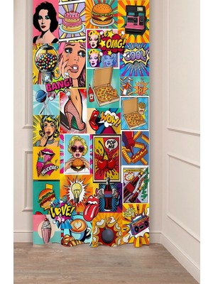 Greendecor Pop-Art Çizgi Roman Tarzı Kolaj Eğlenceli Ikonlar Comic Vibes Collage Desenli Dijital Baskılı Fon Perde