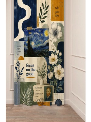 Greendecor Van Gogh "yıldızlı Gece" "ayçiçeği" Hokusa "büyük Dalga" Monet "nilüferler" Sanatsal Kolaj Art Collage Desenli Dijital Baskılı Fon Perde
