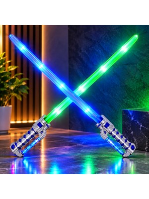 Kuzey Oyuncak 2 Adet 64 cm Mavi Yeşil LED Işıklı Kılıç Işıklı Lazerli Sesli Işıklı Çubuk Yılbaşı Parti Işıkları