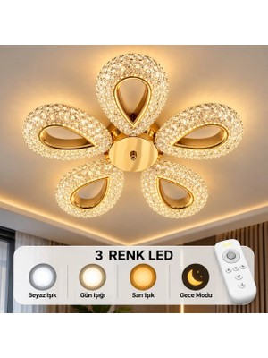 Yagmur Model Plafonyer Avize 3 Renk LED Isıklı Kumandalı Salon Oturma Odası Avize