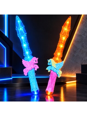 Kuzey Oyuncak 2 Adet 54 cm Turuncu Mavi LED Işıklı Kılıç Unicorn Kılıç Sesli Işıklı Çubuk Yılbaşı Parti Işıkları