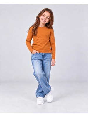 %100 Pamuk Unisex Çocuk Bisiklet Yaka Uzun Kollu Basic Badi 2-10 Yaş