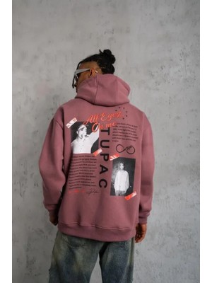 Pileli Store Erkek Ön Arka Baskılı Kapşonlu Sweat - Gül Kurusu
