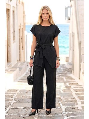 Keyifli Moda Siyah Bisiklet Yaka Ikili Takım