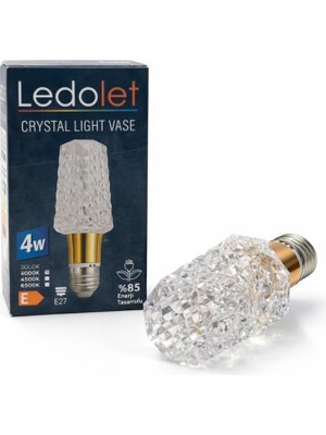 Gültekin 4W Diamond Kristal Vase LED Ampul Sarı Işık 3000K E27 Kristal Görünümlü Dekoratif Lamba
