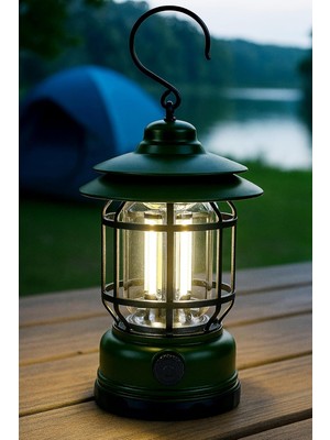 Gültekin LED Şarjlı Kamp Lambası Işık Dimmer Ayarlı Askılı Portatif Işıldak El Feneri Gece Lamba PR20 (Yeşil)