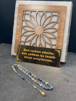 Onurlu Tesbihane Bürokrat Boy Badem Kesim Çok Renkli Sıkma Kehribar Tesbih (Mavi, 6x9 Mm)