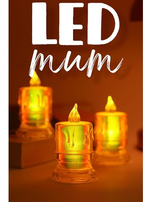 Gültekin 3 Adet LED Mum Simli Tipi Pil Dahil Dumansız Alev Ledli Yapay Dekoratif Mum Işığı Orta PT421