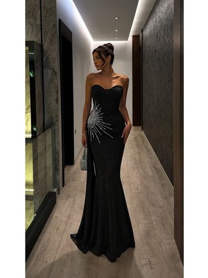 Defy Moda Kadın Trend Model Straplez Balık Kesim Abiye Elbise