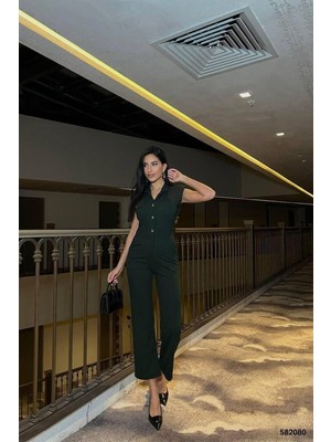 Defy Moda Kadın Krep Kumaş Kısa Kollu Tulum