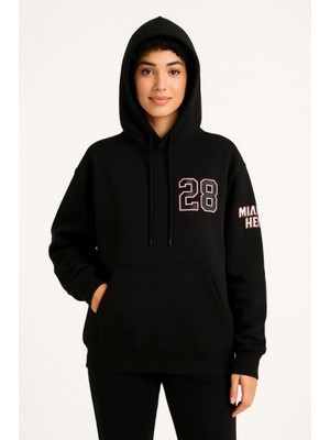 Pileli Store Üç Iplik Kapüşonlu Ön ve Arka Baskılı Sweatshirt Hoodie - Siyah