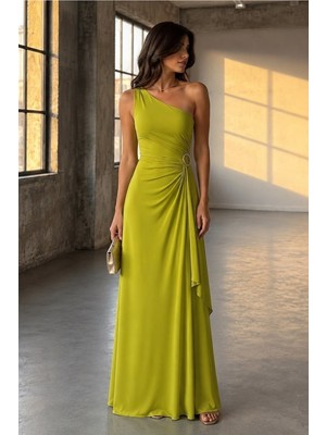 Defy Moda Kadın Modern Stil Tek Omuz Kemerli Maxi Abiye Elbise