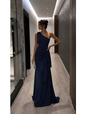 Defy Moda Kadın Modern Stil Tek Omuz Kemerli Maxi Abiye Elbise