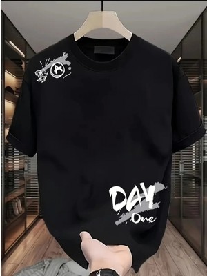 Pileli Store Baskılı Oversize Bisiklet Yaka T-Shirt - Siyah