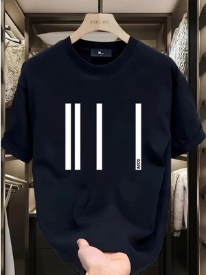 Pileli Store Baskılı Oversize Bisiklet Yaka T-Shirt - Siyah