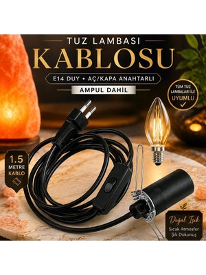 Anadolu Hasat Tuz Lambası Kablosu E14 Duy – 1,5 Metre Aç/kapa Anahtarlı Kablo + Ampul Dahil
