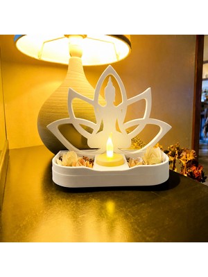 Svoria Store 3D Baskı Lotus Buda Mumluk - Dekoratif Tealight Mumluk-Beyaz