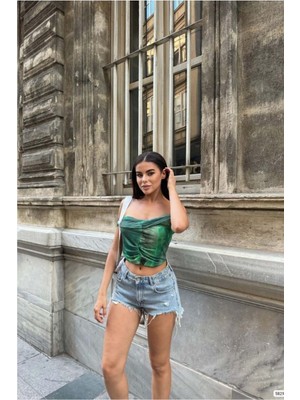 Defy Moda Kadın Modern Kayık Yaka Büzgülü Bluz