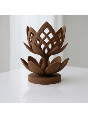 Svoria Store 3D Baskı Lotus Çiçeği Mumluk - Dekoratif Tealight Mumluk-Kahverengi