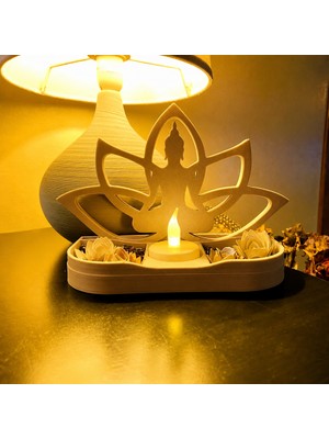Svoria Store 3D Baskı Lotus Buda Mumluk - Dekoratif Tealight Mumluk-Bej