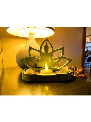 Svoria Store 3D Baskı Lotus Buda Mumluk - Dekoratif Tealight Mumluk-Yeşil