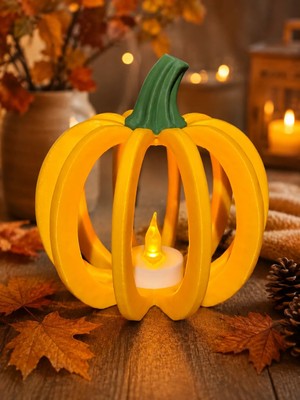Svoria Store 3D Baskı Delikli Balkabağı Fener Tealight Mumluk Sonbahar Cadılar Bayramı Dekoratif Şamdan Tur