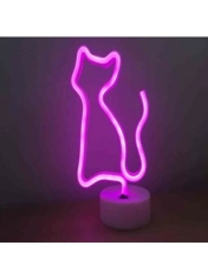 Pileli Store Neon Işıklı Kedi Lamba Pil ve USB Pembe Işık MZ6200-260