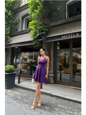 Defy Moda Kadın Sade Krep Kumaş V Yaka Abiye Elbise