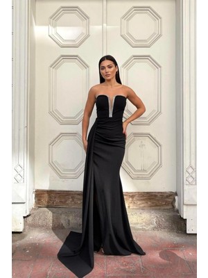 Defy Moda Kadın Özel Tasarım Krep V Yaka Detaylı Elbise
