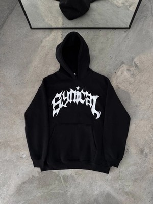 Pileli Store Kışlık Kapşonlu Baskılı Oversize Sweatshirt- Siyah