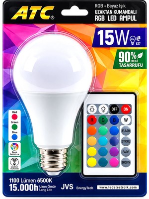 Senson Kumandalı - Rgb 15W=90W - E27 LED Ampul 1100LM 15000 Saat Ömür (5224)