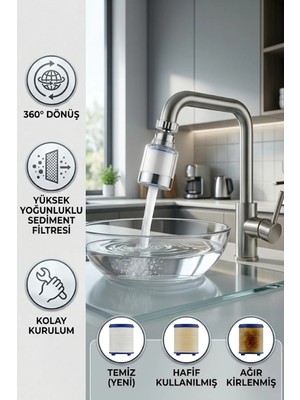 Su Tasarruflu Musluk Başlığı – 360° Döner, Filtreli & Kireç Önleyici Aparat
