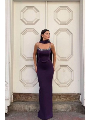 Defy Moda Kadın Scuba Esnek Kumaş Straplez Balık Kesim Abiye Elbise