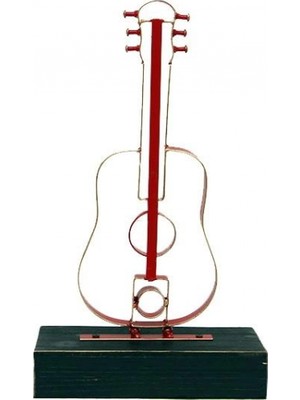 Pileli Store Obje Gitar Ahşap Standlı Biblo Dekoratif Ev Ofis Hediyelik