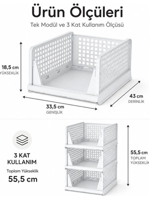Go İthalat 3 Katlı Portatif Organizer - Çok Amaçlı Kayar Raf 18.5X33.5X43CM Toplam 55.5cm (5477)